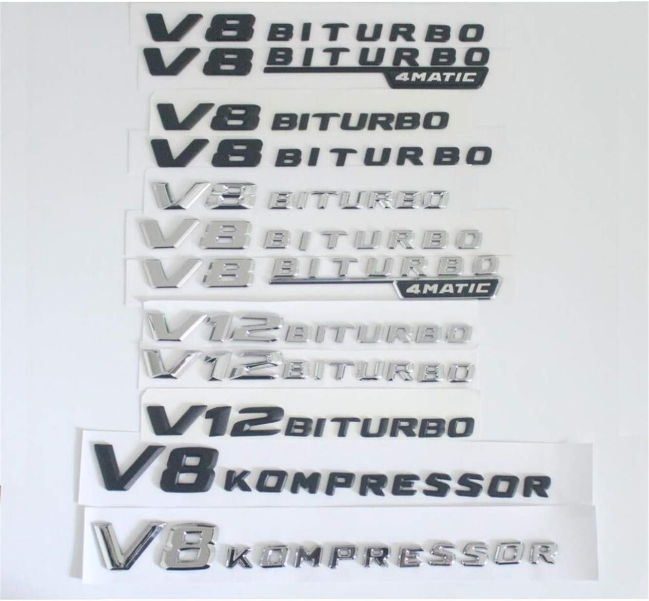 Fender Sides Letters V8 V12 BITURBO 4MATIC KOMPRESSOR TURBO Badge Emblem Emblems Badges for Mercedes Benz AMG (Flat Font Chrome, V6 KOMPRESSOR)
