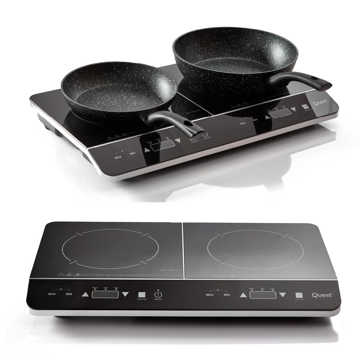 Quest 35840 Digital Double Induction Hob & Hot Plate / 10 Temperature Settings From 60-240°C/Touch Control with LED Display/Automatic Overheat Protection / 2800W