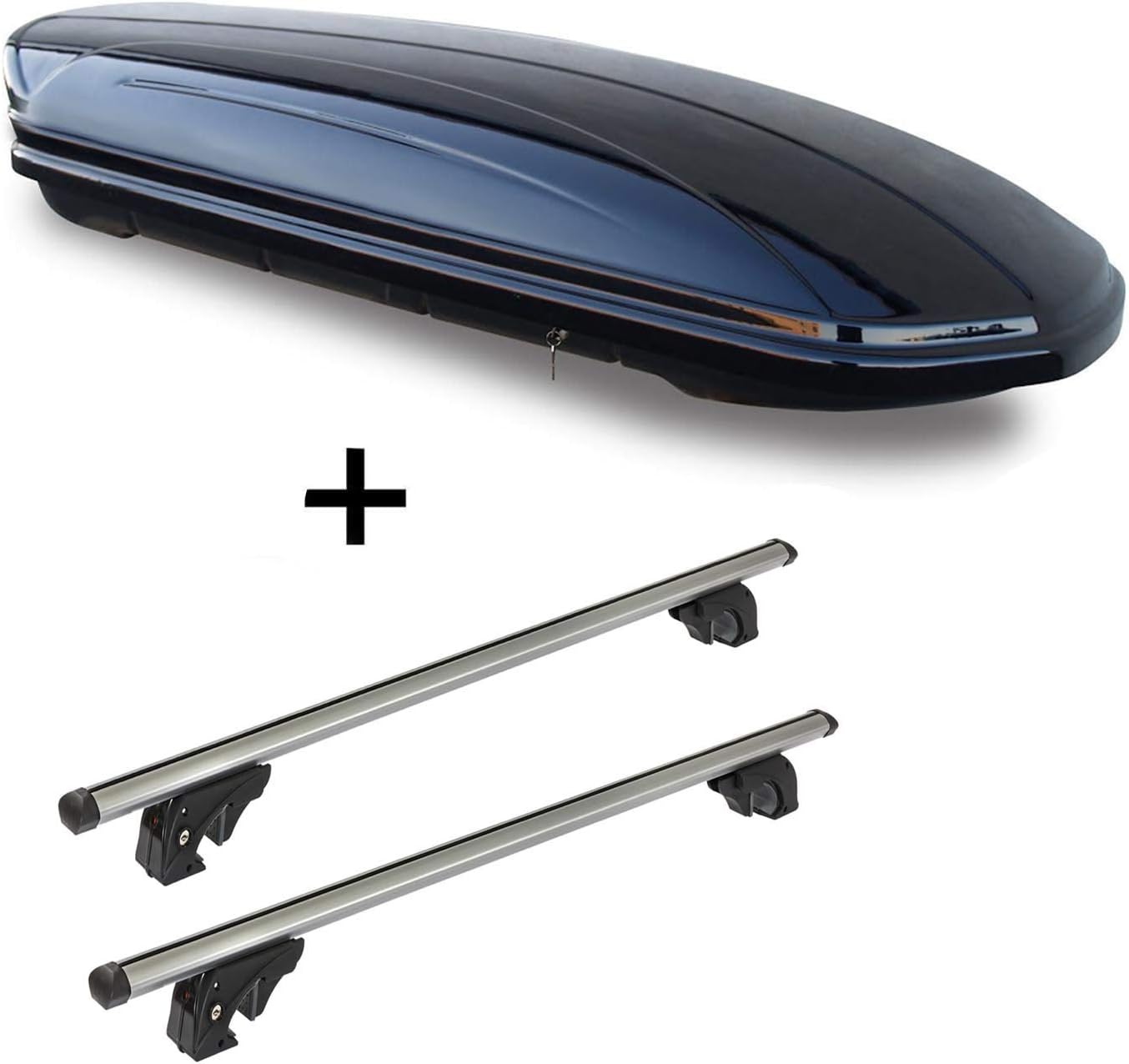 Roof Box VDPMAA580 580L Lockable Black + Roof Rack VDPLION2 Compatible with Jeep Cherokee (KL) (5 Door) from 14