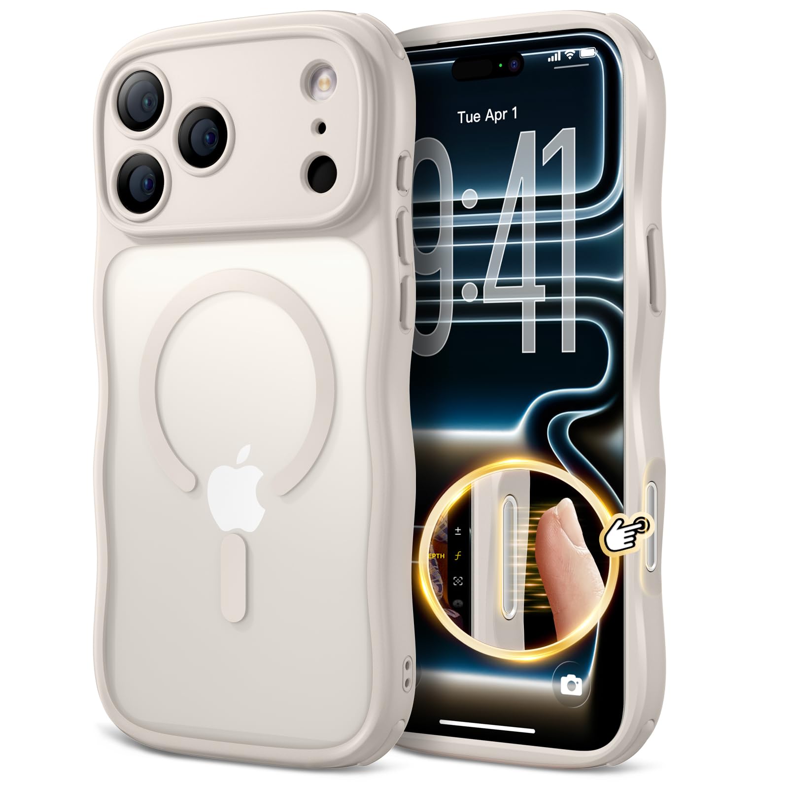 Photo 1 of XWZ for iPhone 17 Pro Max Case for Women Girls,?Compatible with MagSafe?,?Camera Control?,?Full Camera Protection?, Cute Wave Magnetic Phone Case for iPhone 17 Pro Max,Stone