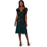 Adrianna Papell Womens Beaded Mesh Velvet Dress