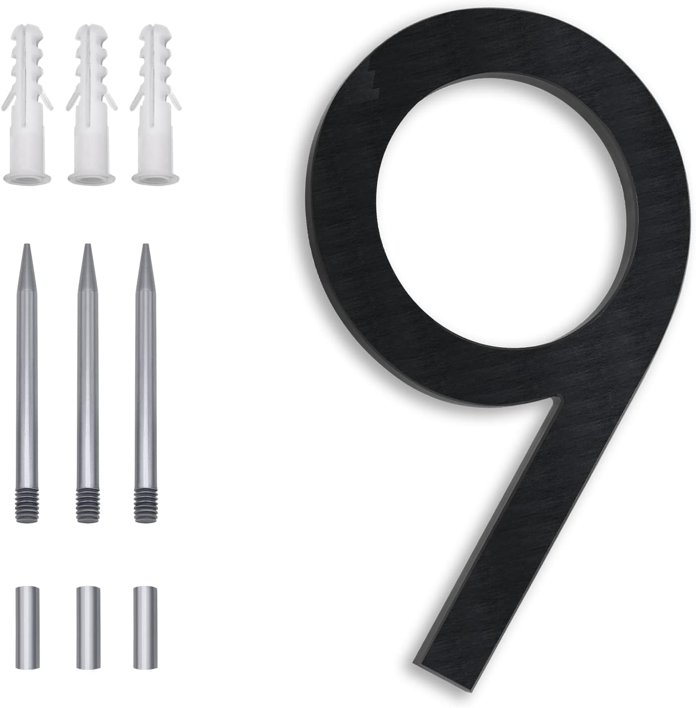 Address Signs - 8 Inch Modern House Numbers For Outside, Large Black House Numbers For Houses Street Metal Floating house numbers for outside Floating Mount Or Flush Mount Aluminum Home Villa Door Number 9