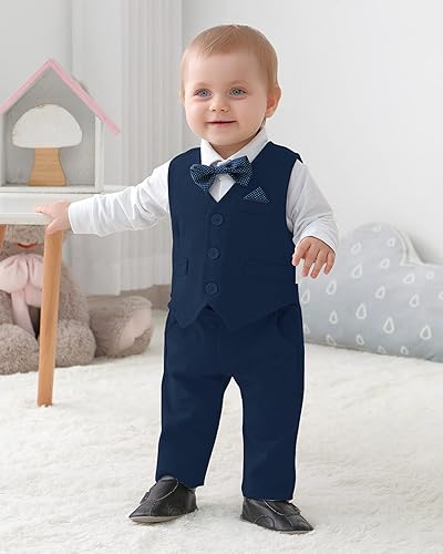 DISAUR Baby Boy Formal Outfits Long Sleeve Infant White Shirt Dark