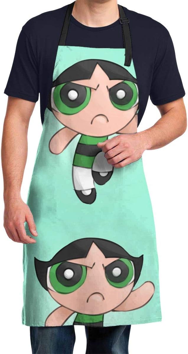 CFECUP Adjustable Bib Apron - Powerpuff-Girls Waterdrop Resistant Cooking Kitchen Aprons for Women Men Chef, Black