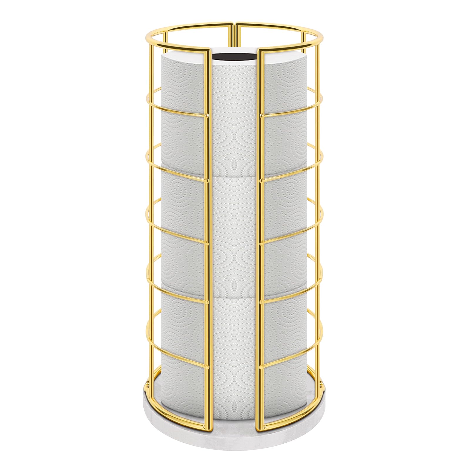 Photo 1 of NearMoon Toilet Paper Organizer Stand, Free Standing 3 Rolls Tissue Storage, Metal Bathroom Accessory, Rustproof Toilet Roll Holder for Kitchen Countertop Inside Cabinet Shelf(Marble Base,Gold)