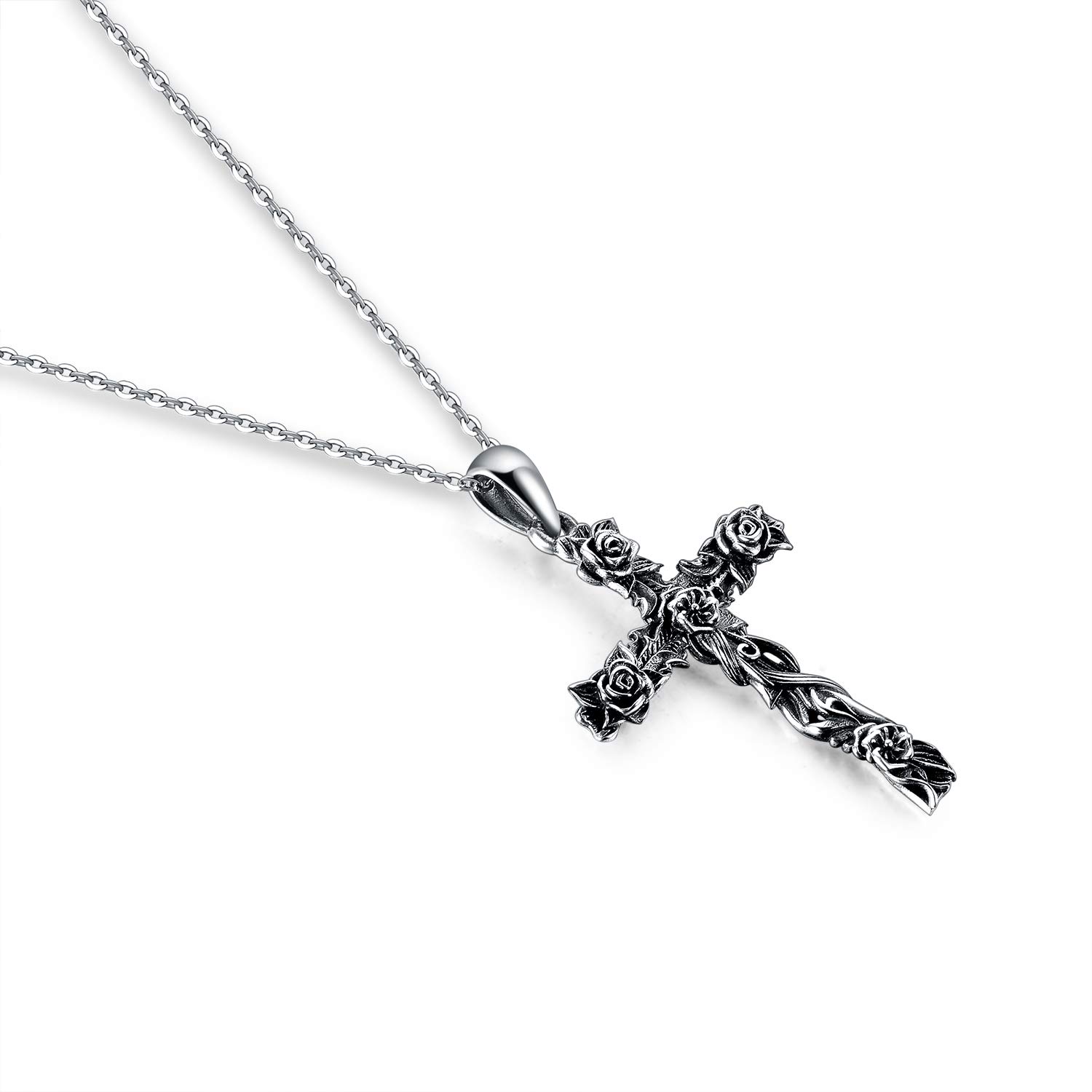 WINNICACA Rose Cross Pendant Necklace S925 Sterling Silver Jewellery for Women Men Gifts — image 1