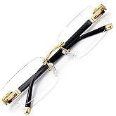 Rimless Reading Glasses, Spring Hinge Readers, Diamond Cut Edge Design Blue Light Glasses