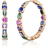 JSGEMSLEE Silver Colorful Hoop Earrings 14K Gold Rose Gold Plated Cubic Zirconia Hoop Earrings for Women Colorful CZ Earrings Birthday Christmas Gifts
