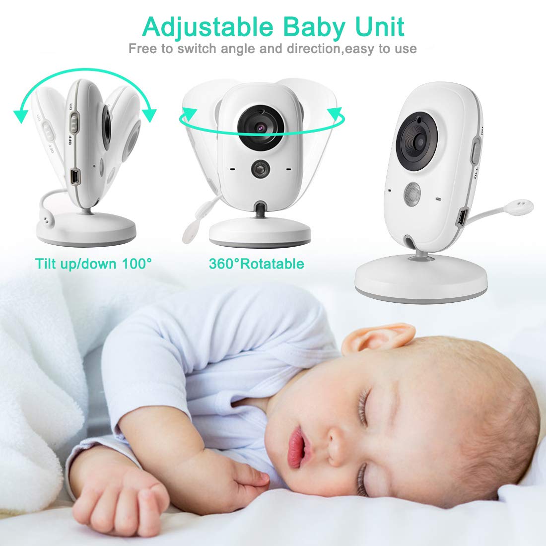 Baby Monitor with Camera 3.2\'\' LCD Baby Security Camera with 2PCS High Capacity Batteries,Magnet Holder,Two-Way Audio,960ft Range,Night Vision,Room Temperature,Lullabies for Baby,Nanny,Elderly,Pet