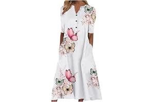 TAPANET Womens Summer Dresses 2024 Casual Plus Size Dress Trendy Floral Boho Dress Flowy Spring Dress Shirt Dress with Pocket