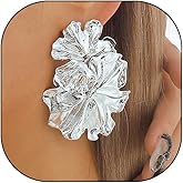 Gold Sculptural Flower Drop Dangle Earrings for Women Teen Girls Silver Statement 3D Flower Earrings Large Floral Earrings Jewelry Accessories