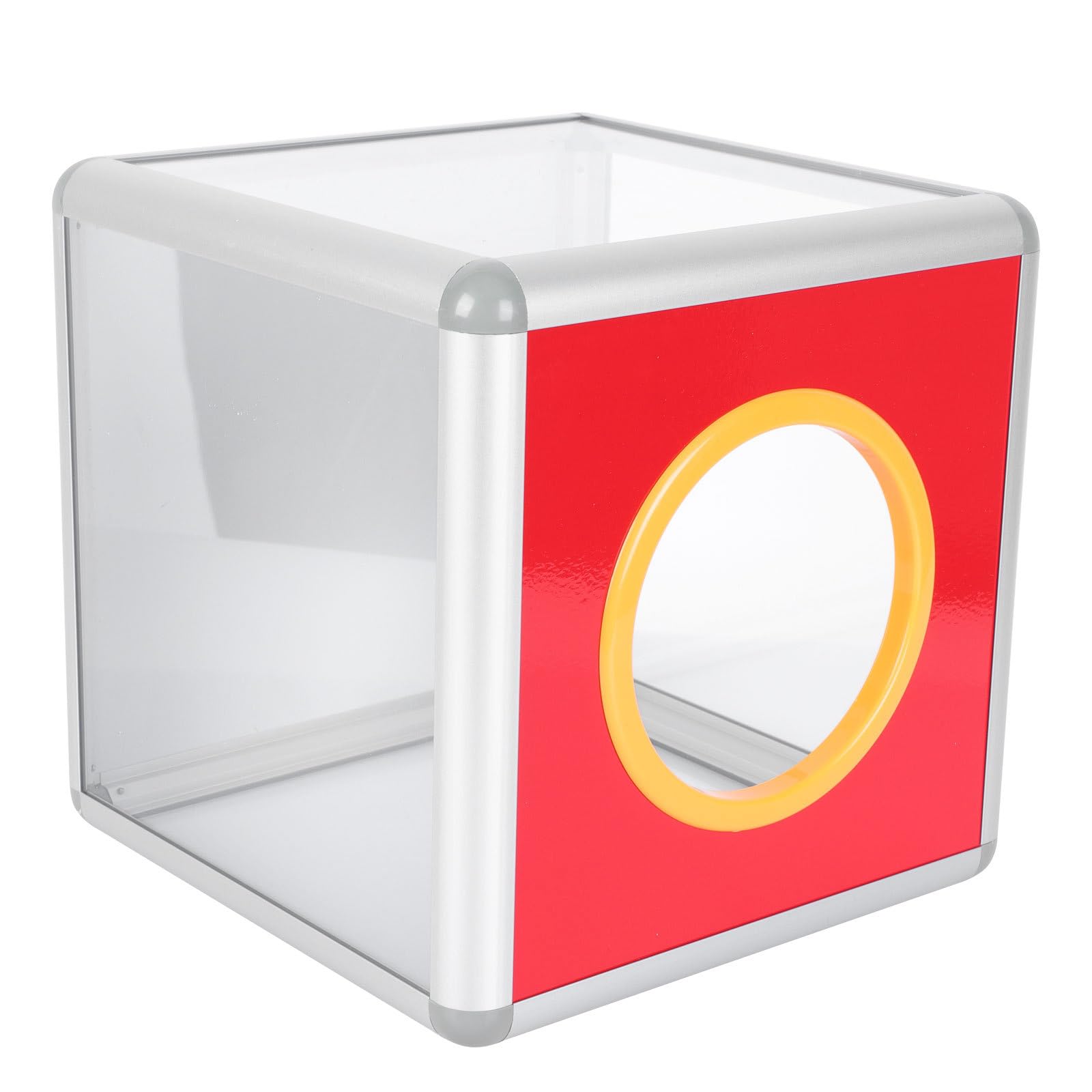 Tofficu Transparent Raffle Box with Aluminium Alloy Edges 20Cm Square for Fair Voting and Fundraising Events