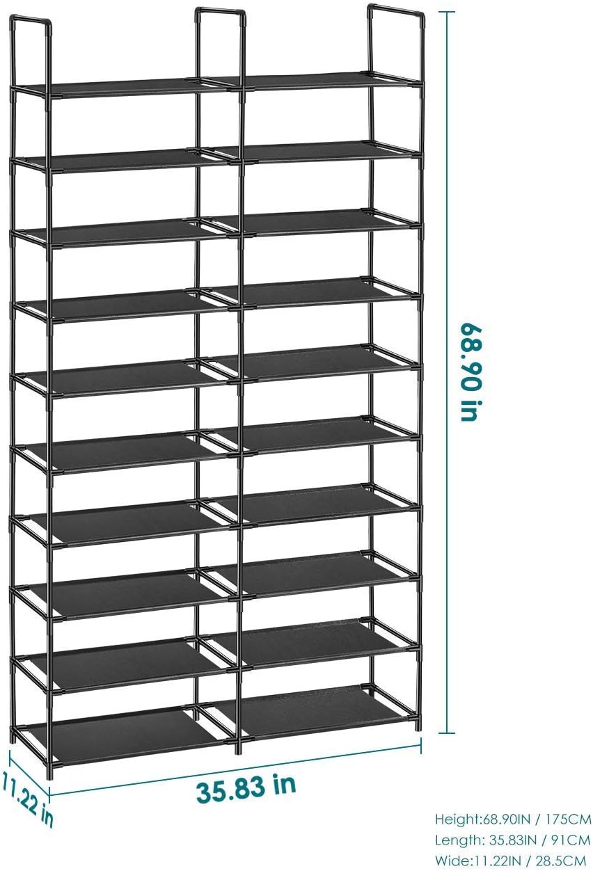 diy shoe rack for closet on Free Standing Shoe Racks 50 Pairs Shoe Shelf Big Organizer Black Sturdy Diy Shoe Stand Storage Sneaker Tower Tall For Door Floor Closet 35 83l 11 22w 68 90h Inch Oraf 10 Tier Shoe Rack