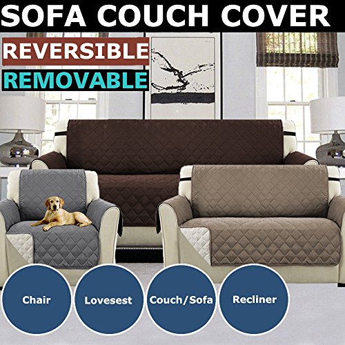 DIFEN Sofa Covers, Slipcovers, Reversible Quilted Furniture Protector, Water Resistant,Improved Anti-Slip Couch Shield with Elastic Straps,Foams,Micro Fabric Pet Cover by