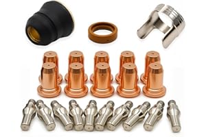 VCFDZCFD 23pcs IPT-40 IPT-60 PT-60 PT40 Plasma Cutting Torch Tip 1.0mm 0.039'' Electrode Shield Cap/Stand-off/Swirl Ring Silver