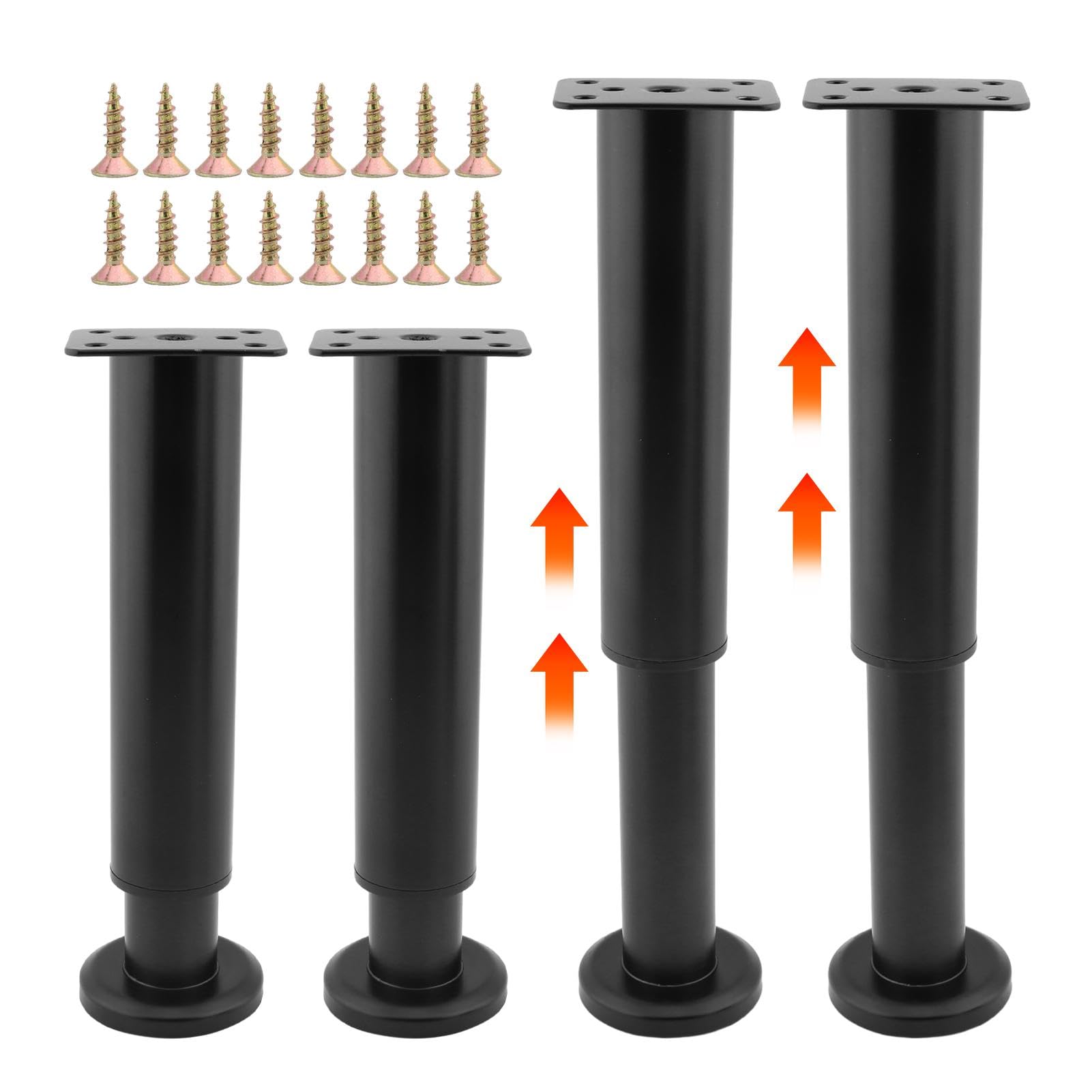 Photo 1 of 4Pcs Adjustable Metal Furniture Legs with 16 Screws, 7.09-12.99 inch Bed Center Slat Heavy Support Leg, Multipurpose Furniture Replacement Support Leg for Table Cabinet Sofa(Black)
