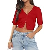 Ezbelle Summer Women's V Neck Cardigan Sweater Knit Sexy Short Sleeve Tops Crop Button Down Shirt 2026