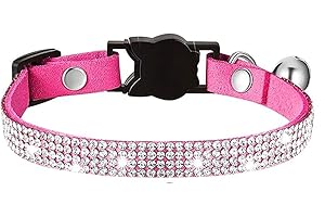 Serijoars Cat Collars,Rhinestone for Girl Cats Bling Kitten Flower Adjustable Breakaway Collar with Bell Soft Velvet Leather Collar for Puppy Small Dogs (Hot Pink)