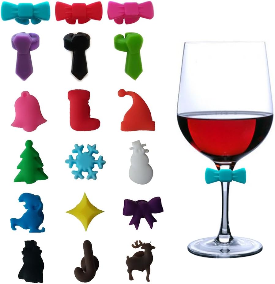 Wine Glass Charms Markers Tags Set of 18, DesignerBox Christmas Theme