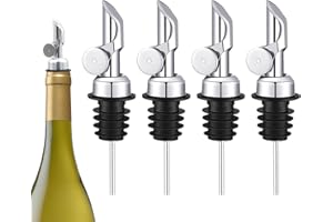 VIGOR PATH Weighted Stainless Steel Liquor Bottle Pourers: Auto Flip Spouts for Precise Pouring, Leak-Proof and Dishwasher-Safe (4pcs - Silver)