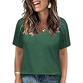 VISLILY Womens-Plus-Size-Summer-Tops Trendy V Neck T Shirts Casual Pleated Short Sleeve Dressy Blouses Tunics Cute Tee XL-5XL