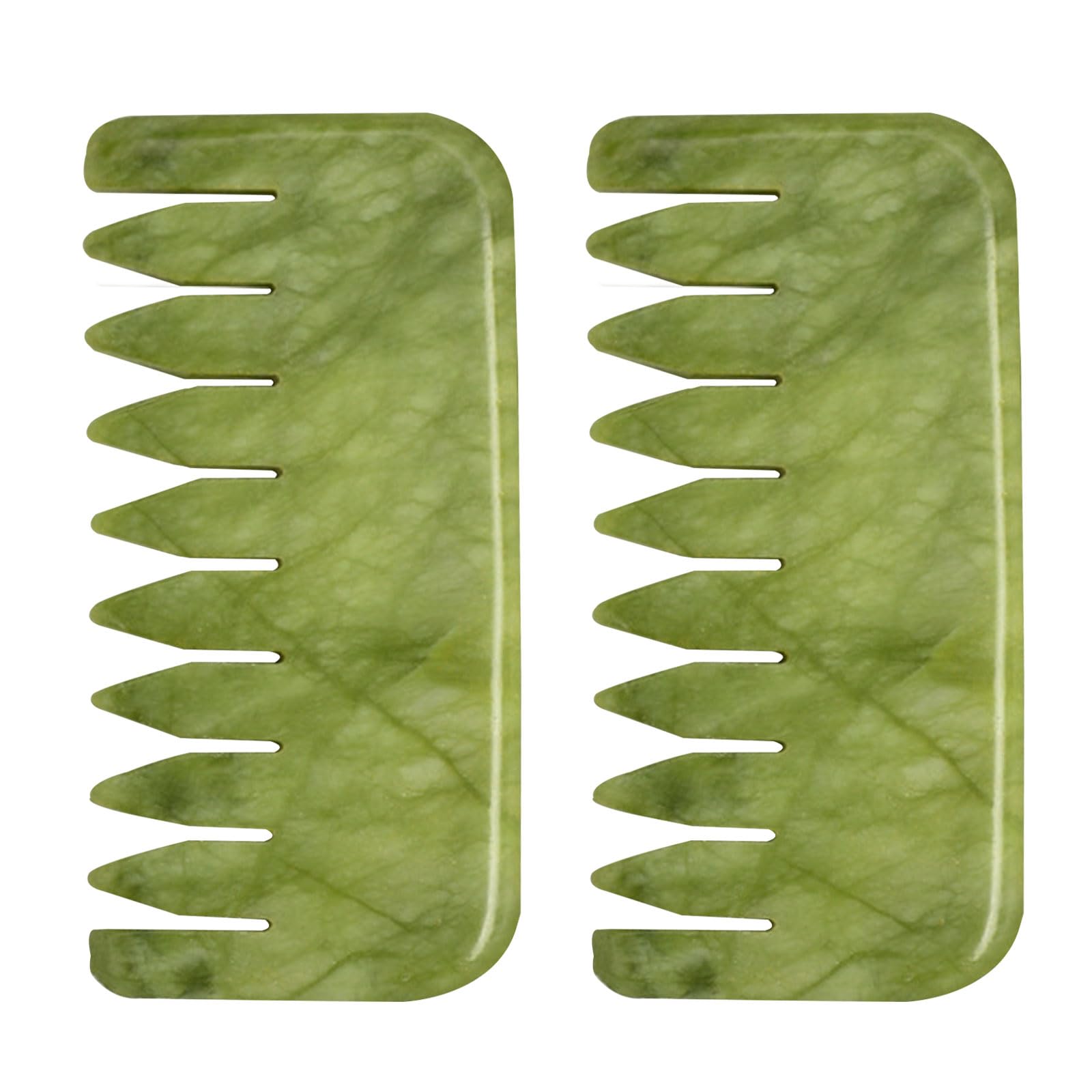 Photo 1 of Jade Gua Sha Comb, 2pcs Green Jade Massage Comb Tool for Head Caring, Relax Head Scalp Deep Tissue Point Massager Scraping Therapy Tool