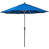 California Umbrella 5-Year-Non-Fading, 9Ft Premium Patio Umbrella, Hand-Crank, Button-Tilt, Gray Frame, Solution Dyed Royal Blue Fabric