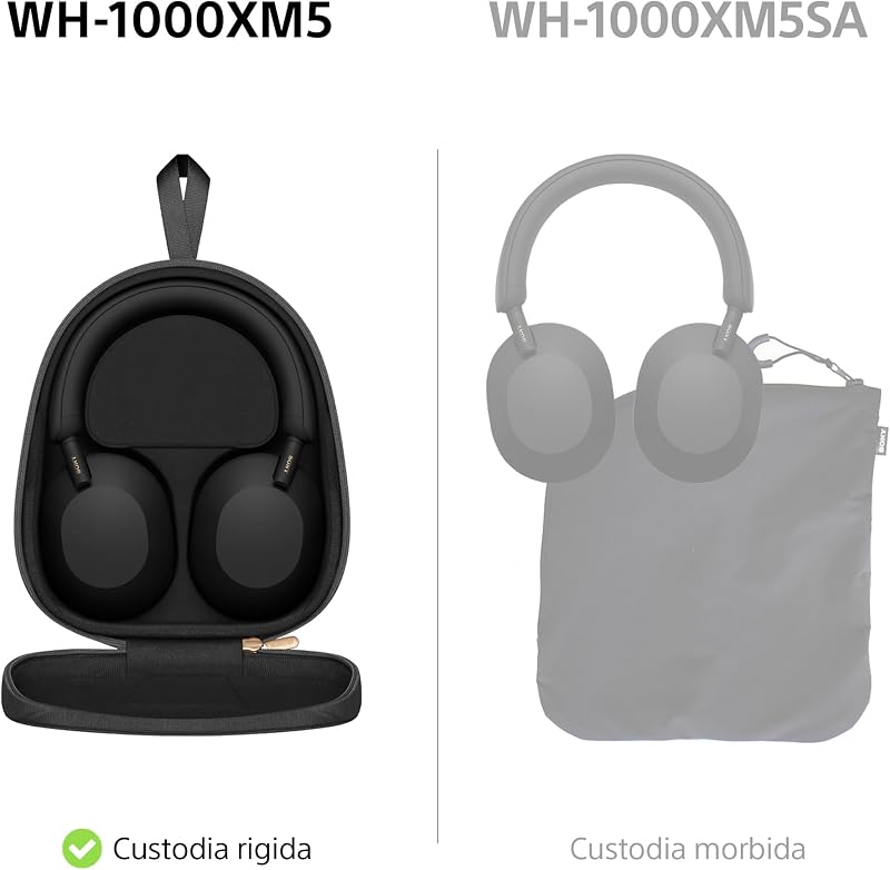WH-1000XM5 Custodia Rigida |Cuffie Wireless Over-Ear, Noise Cancelling di Nuova Generazione con Spatial Audio, Fino a 30 Ore di Batteria, Bluetooth, Silver