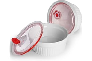 SLJMR 22 oz Ramekins with Lids 2 PCS, Porcelain Ramekins Dishes for Souffle,Creme Brulee, Pudding, Custard Cups,Bakeware Bowls Set for Baking,Oven Safe, White (5.8 inch)