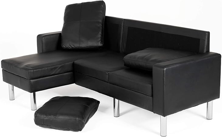 Mecor L Shaped Corner Sofa 3 Seats Sofa In Faux Leather With Right