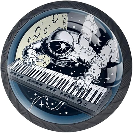 Pomos redondos para cajones, 4 piezas, diseño de astronauta con teclado
