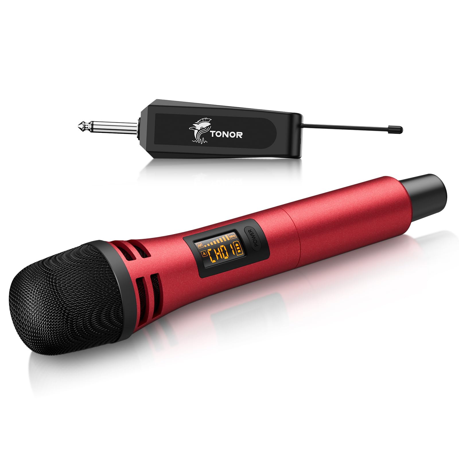 TONOR Wireless Microphones, UHF Cordless Handheld Dynamic Mics with 6.35mm Rechargeable Receiver, 60 m Range, 5 Adjustable Channels for Karaoke, Singing, DJ, Party, Speech, TW310, 1 Mic Red — image 1