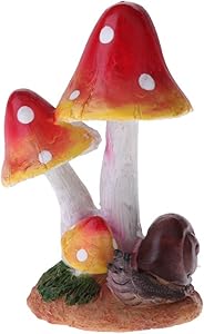 Resin Mushroom with Animal Ornament Fairy Garden Mushroom Garden Pots Decoration Pottery Ornament for DIY Dollhouse Potting Shed Flowerpot Plants Statue - Snail Red Mushroom