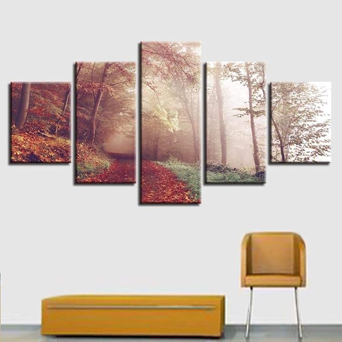 hhdoo Póster artístico Cuadro de Lienzo Modular 5 Piezas Bosque brumoso