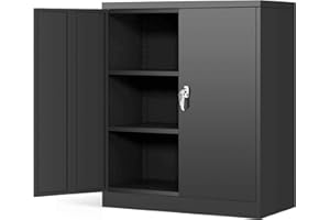 GREATMEET Metal Storage Cabinet with Lockable,Metal Garage File Cabinet with 120LB Adjustable Shelves,Steel Counter Pentry Cabinet for Home Office Warehouse,Black