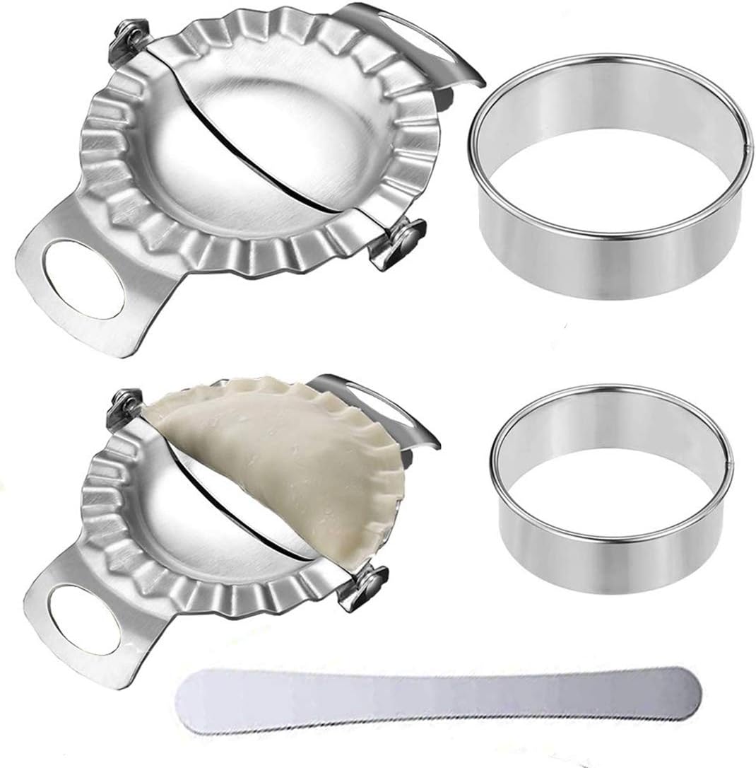 Dumpling Maker Press Set - 5 Stainless Steel Dumplings Molds with Dumpling Wrapper Cutters - Instructions and Recipes Included