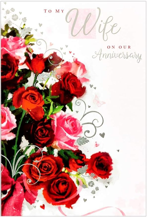 Greetings Wife Wedding Anniversary Card Red and Pink Roses with