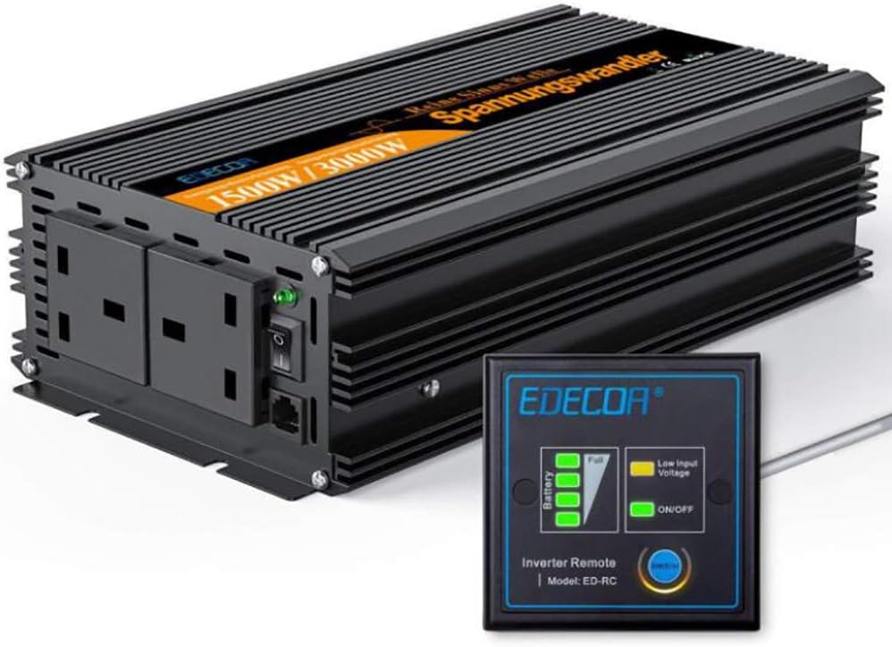 Power Inverter 1500W Pure Sine Wave DC 12V 24V to 110V 220V AC Converter with LCD Display, Remote Controller and Silent Fan