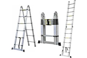 Ladders Telescoping Ladder 12.5 FT Dual Purpose Aluminum Telescopic Ladder with Non-Slip Feet Adjustable Lightweight Compact 