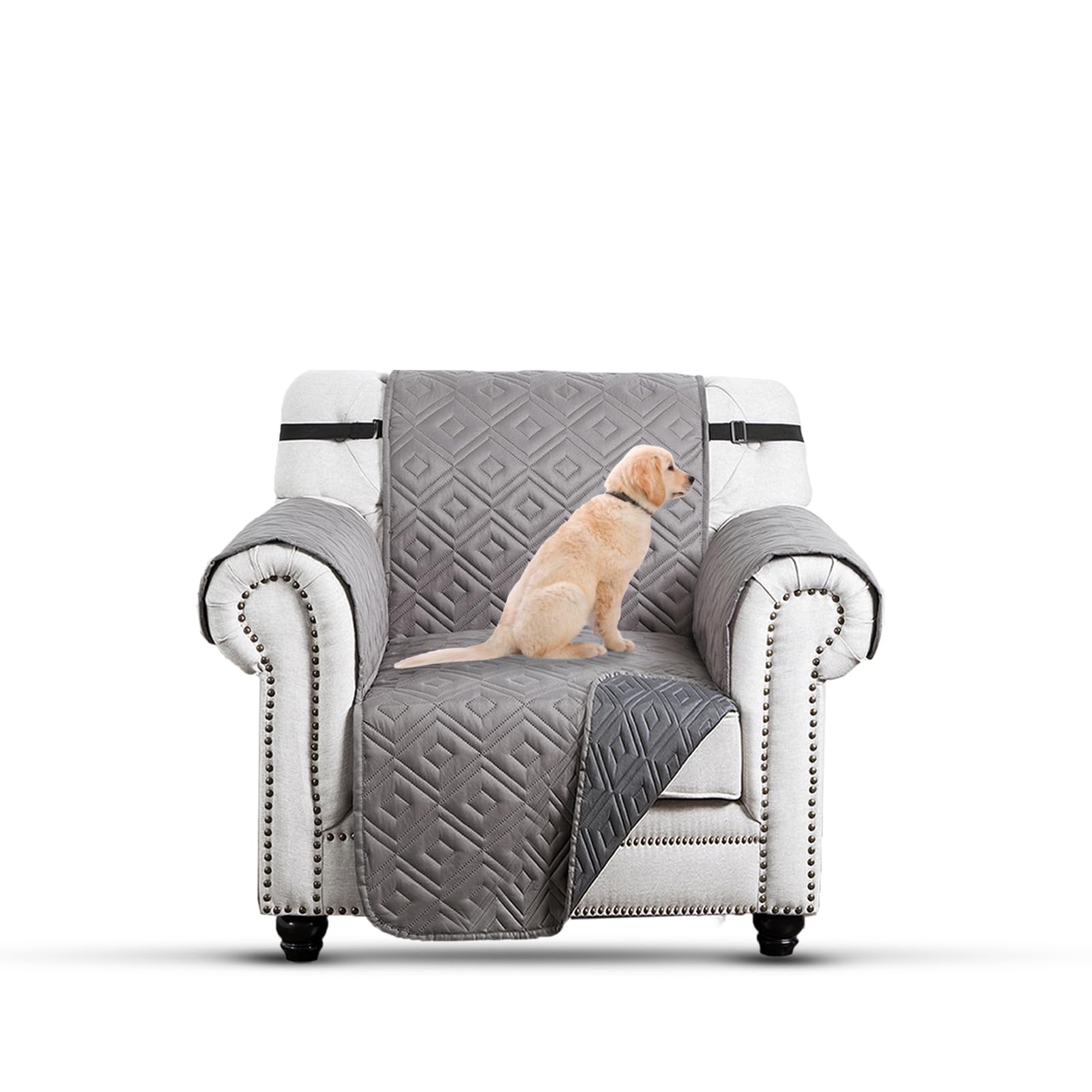 Moonlight Bedding Reversible Chair Covers Water Resistant Sofa Cover for Living Room 1 Seater Sofa Slipcovers Quilted Pattern Sofa Protectors from Pets with Elastic Strap (Chair, Light Grey/Dark Grey) — image 1