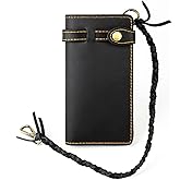 shuainiu Men's genuine leather folding chain wallet, retro wallet (Black)