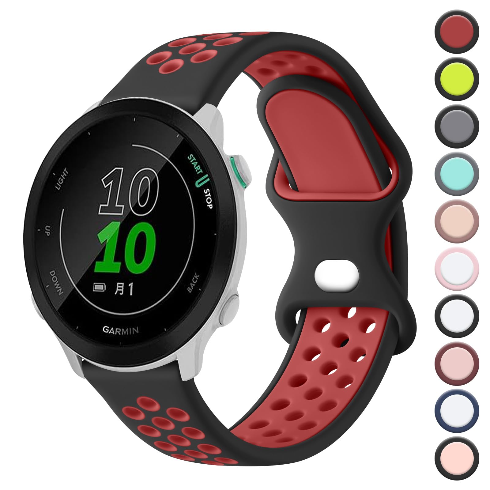 Double Colour Strap for Garmin Forefunner 55 Watch Strap/245 Strap/645 Strap, 20mm Adjustable Soft Silicone Replacement Strap for Forerunner 55/245/645 Music(Black/Red)