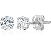 14k Gold Solitaire Round Cubic Zirconia Earrings Studs for Women & Men | Anti Tarnishing CZ Stud Earrings with 14k Gold Butterfly Pushbacks | 4MM-7.5MM by MAX + STONE