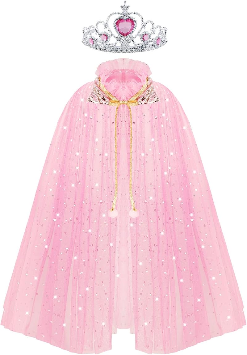 ACWOO Princess Cape for Girls Colorful Crown Set Dress Up Costume