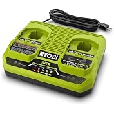 RYOBI ONE+ 18V Dual-Port Simultaneous Charger - Charges 2 Batteries at Once, 2X Faster Charging, LED Indicators - PCG005