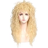 ColorGround Long Curly 80s Rocker Mullet Cosplay Wig for Women