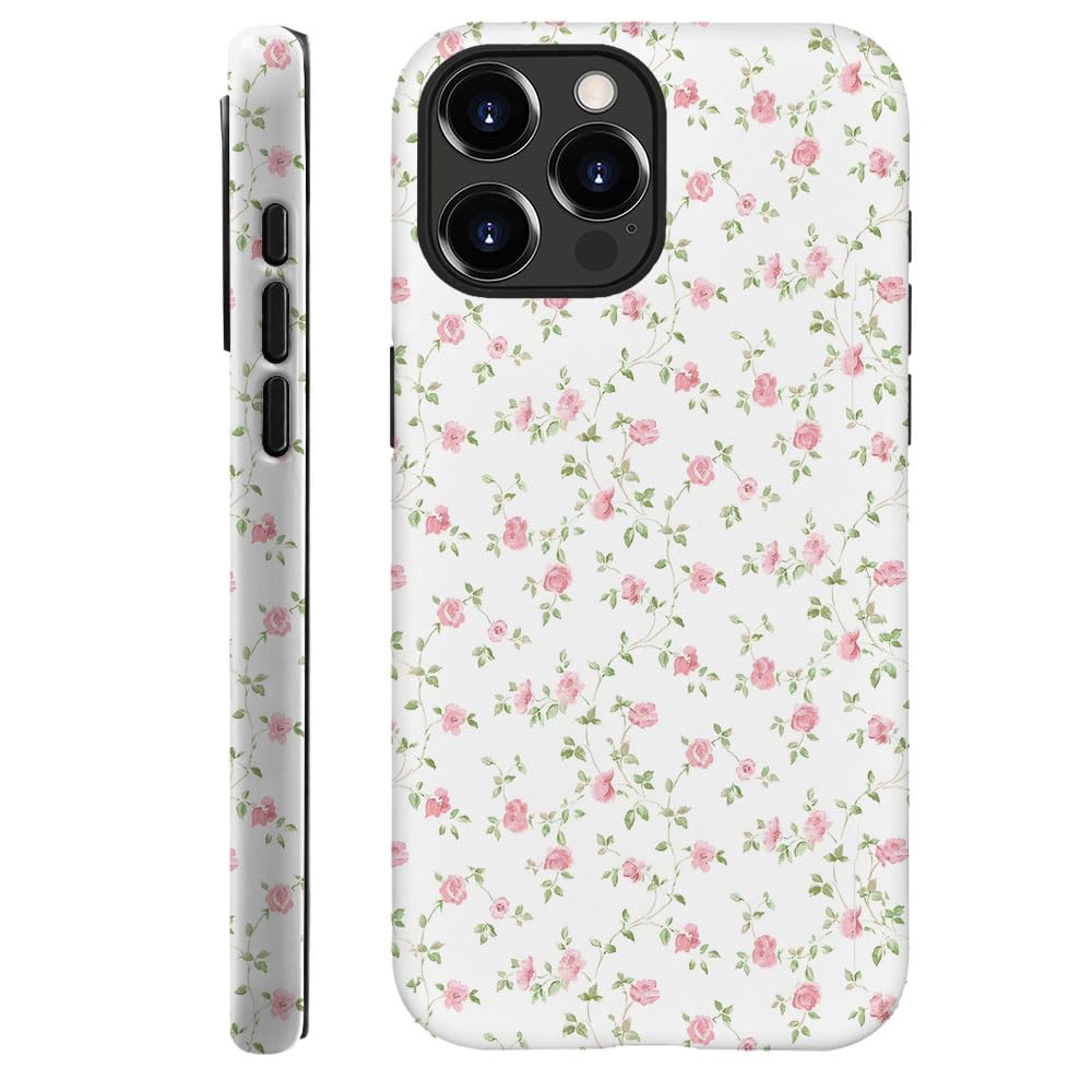 Generic Case Compatible with iPhone 14 Pro - Hybrid Durable Shockproof Phone Cover,Cases for Woman Girl - White Flower