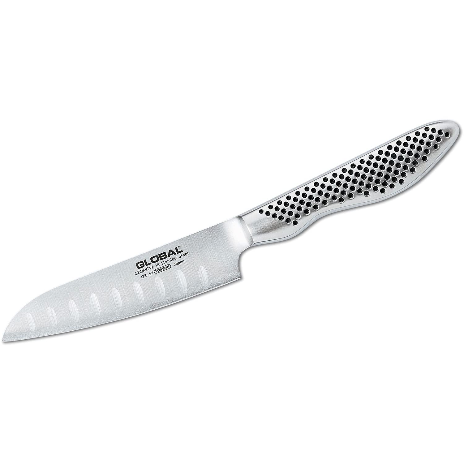 Global GS-57 Fluted Santoku Knife 11cm Blade, Small Versatile Japanese Kitchen Knife, Ultra Sharp Stainless Steel