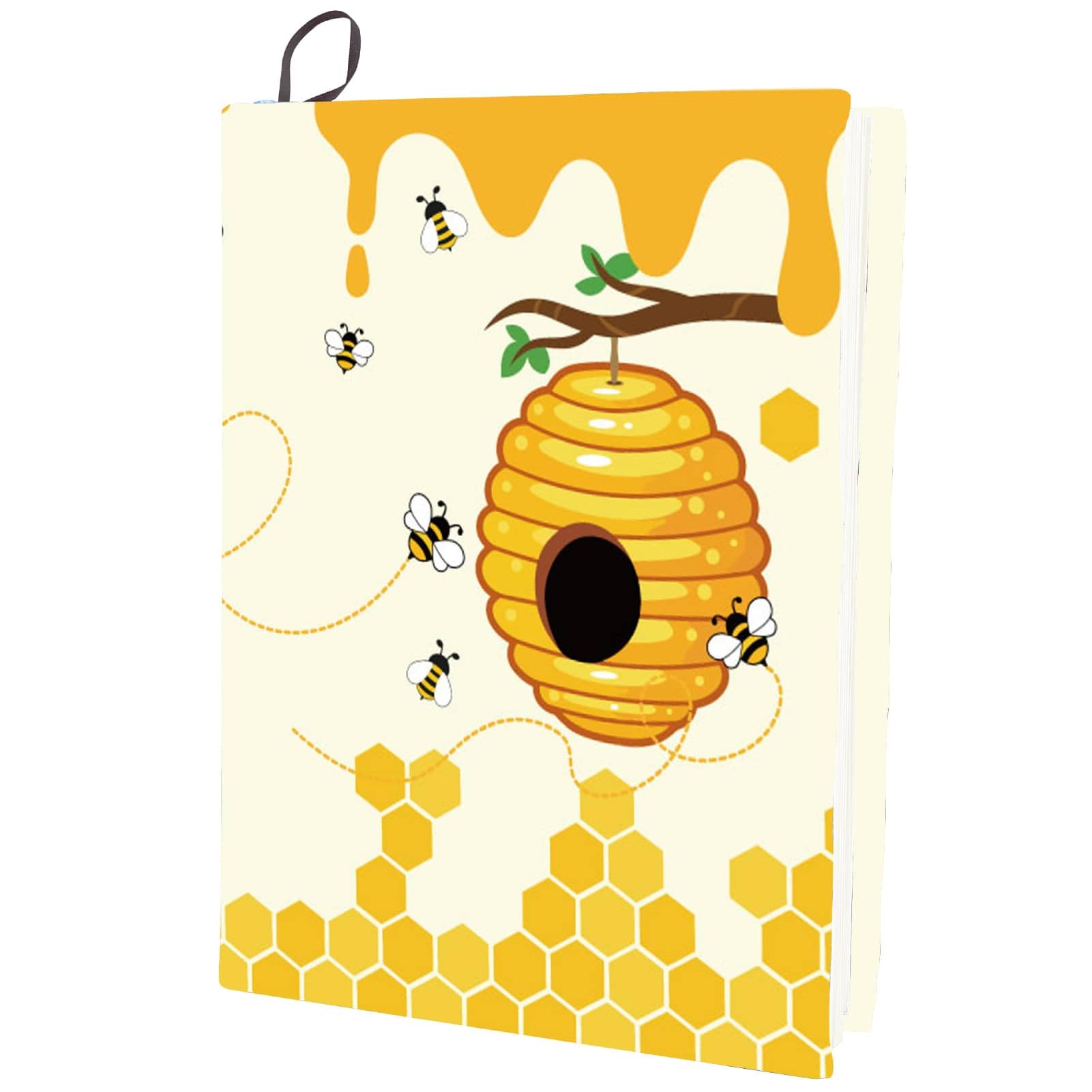 CRASPIRE Bee Stretchable Book Cover Honey Yellow Washable Reusable Large Nylon Cloth Elastic Polyester Book Cover Protector Notebook Wraps Suitable for Most Hardcover Books
