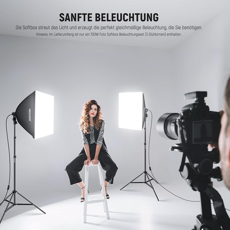 Softbox Beleuchtungsset, äquivalent zu 700W, 3er Pack CE & UKCA zertifizierte 5700K LED Glühbirnen, 24x24 Zoll Softboxen mit E27 Fassung, Fotografie Dauerlichtset, Fotostudio Ausrüstung